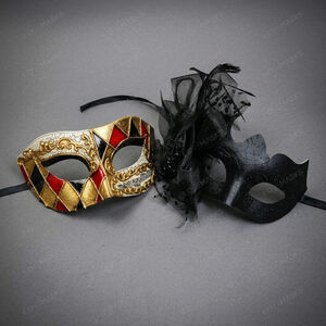 Venetian Harlequin Black Gold Masquerade Halloween Party mask